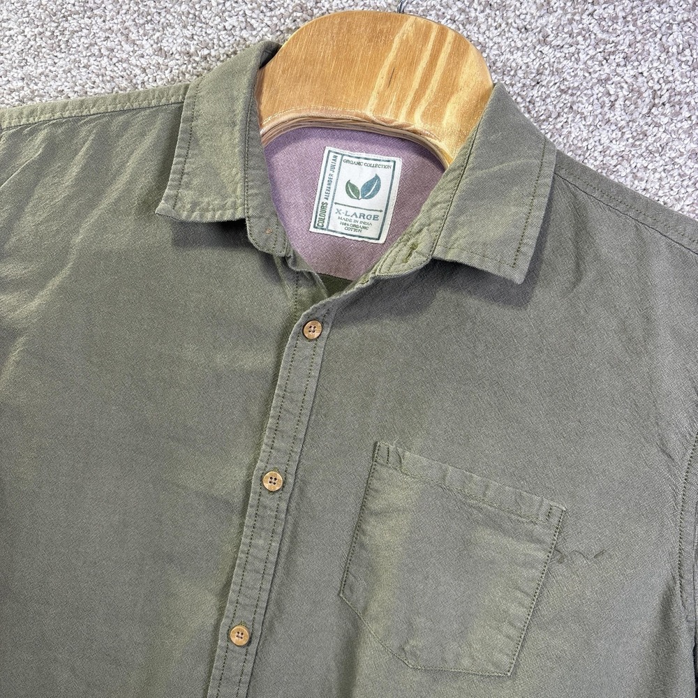 Colours By Alexander Julian Shirt Mens XL Green Organic Short Sleeve Button Up
